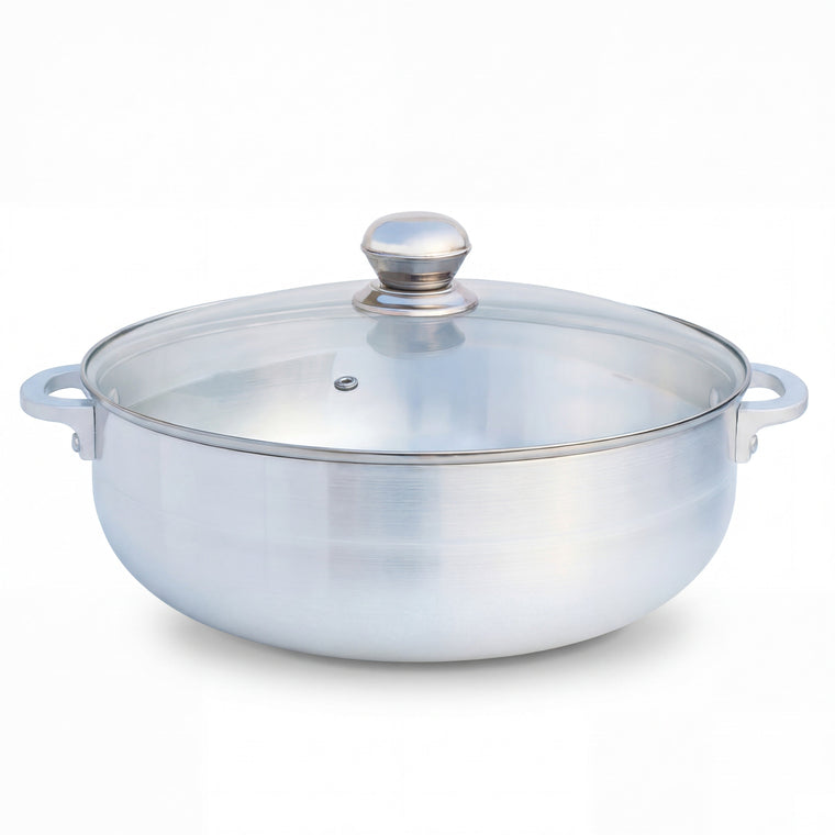 FryNest 7-Quart 12-Inch Traditional Caldero Pot with Tempered Glass Lid, Aluminum Rice Pot for Arroz, Beans, Soups, Stews & Latin Cooking, Induction Compatible