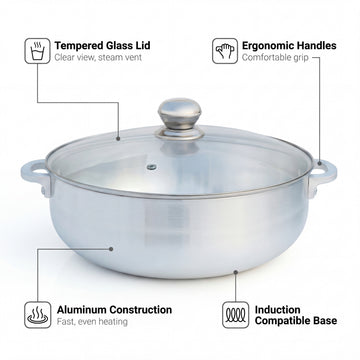 FryNest 7 Quart 12-Inch Traditional Caldero Pot with Tempered Glass Lid