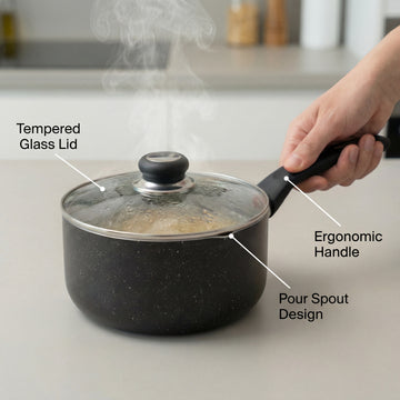 FryNest 8-Inch Induction Nonstick Sauce Pot with Glass Lid