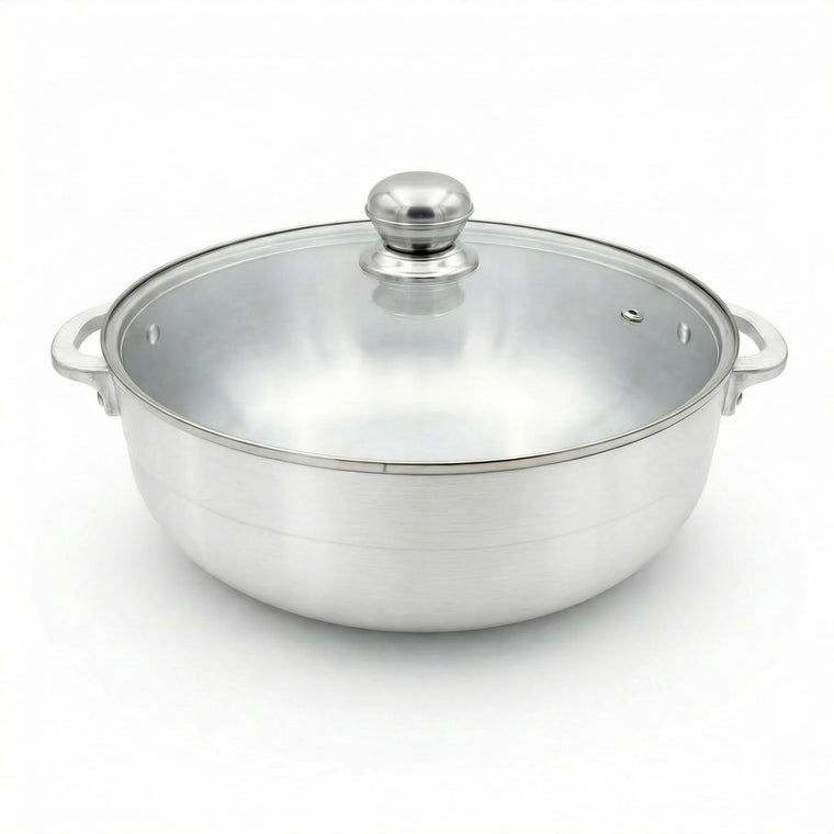 FryNest 5.5-Quart 11-Inch Traditional Caldero Pot with Tempered Glass Lid, Aluminum Rice Pot for Arroz, Beans, Soups and Stews, Induction Compatible