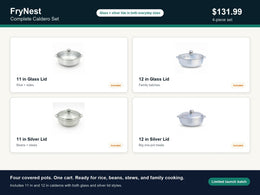 FryNest Complete Caldero Set - 11 & 12 Inch Glass and Silver Lid Covered Pots