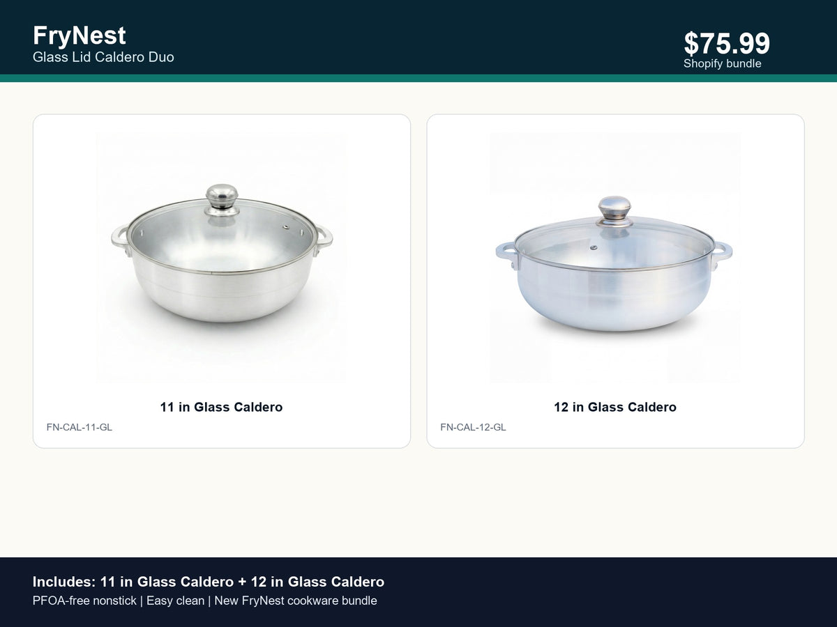 FryNest Glass Lid Caldero Duo - 11 & 12 Inch Nonstick Covered Pot Set