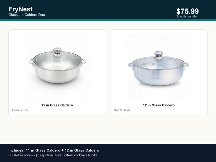 FryNest Glass Lid Caldero Duo - 11 & 12 Inch Nonstick Covered Pot Set