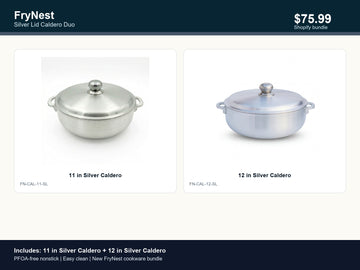 FryNest Silver Lid Caldero Duo - 11 & 12 Inch Traditional Nonstick Pot Set