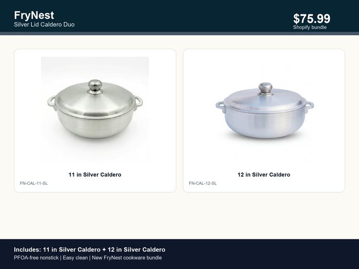 FryNest Silver Lid Caldero Duo - 11 & 12 Inch Traditional Nonstick Pot Set