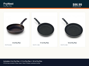 FryNest Fry Pan Trio - 8, 11 & 12 Inch Induction Nonstick Skillet Set