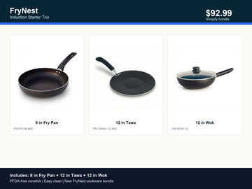 FryNest Induction Starter Trio - Fry Pan, Tawa & Wok Nonstick Cookware Set