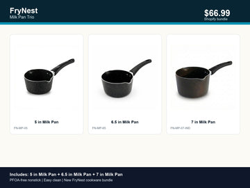 FryNest Milk Pan Trio - 5, 6.5 & 7 Inch Nonstick Pour-Spout Saucepan Set