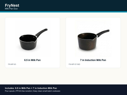 FryNest Milk Pan Duo - 6.5 & 7 Inch Nonstick Pour-Spout Saucepan Set