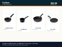 FryNest 4-Piece Starter Cookware Set - Mini Pan, Milk Pan, Fry Pan & Tawa