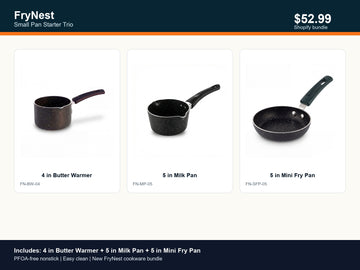 FryNest Small Pan Starter Trio - Mini Fry Pan, Milk Pan & Butter Warmer Set