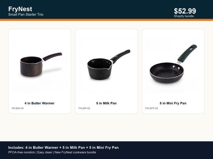 FryNest Small Pan Starter Trio - Mini Fry Pan, Milk Pan & Butter Warmer Set
