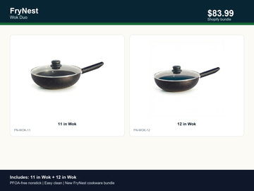 FryNest Wok Duo - 11 & 12 Inch Nonstick Wok Set with Glass Lids