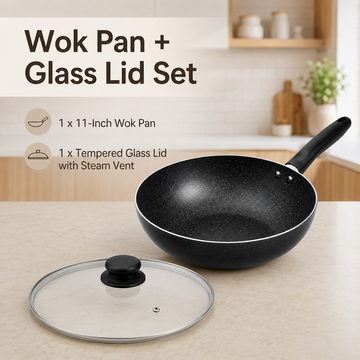 FryNest 11-Inch Induction Nonstick Wok with Glass Lid