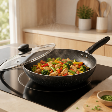 FryNest 11-Inch Induction Nonstick Wok with Glass Lid