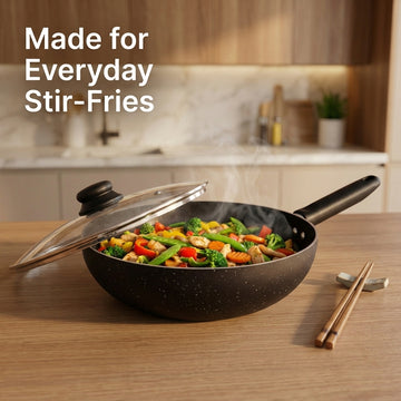 FryNest 11-Inch Induction Nonstick Wok with Glass Lid