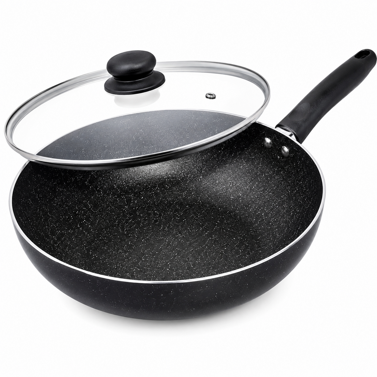 FryNest 12-Inch Induction Nonstick Wok with Glass Lid