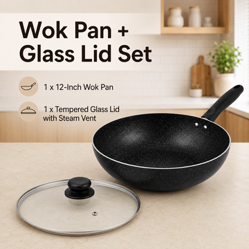 FryNest 12-Inch Induction Nonstick Wok with Glass Lid