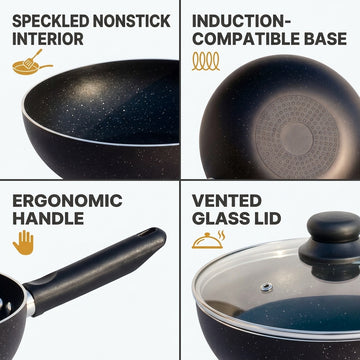 FryNest 12-Inch Induction Nonstick Wok with Glass Lid