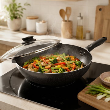 FryNest 12-Inch Induction Nonstick Wok with Glass Lid